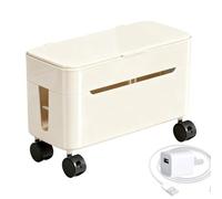 Cord Management Box - Wire Storage Wheels, Tabletop Charger Organizer, Portable Desk Cable Control Tray | Home Office Dormitory Setup Television Stand Computer Work Space Renters Creators