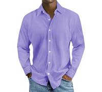 Cord Pullover Men's Corduroy Shirt Long Sleeve Casual Shirts Button Down Long Sleeve Shirt Plain Striped Shirt Comfortable and Soft Men for Solid Work Jumper, purple, 3XL