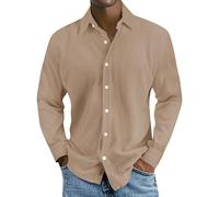 Cord Pullover Men's Corduroy Shirt Long Sleeve Casual Shirts Button Down Long Sleeve Shirt Plain Striped Shirt Comfortable and Soft Men for Solid Work Jumper Activewear Coat, khaki, XXL