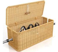 Cord Storage Basket - 33cm Woven Cord Management Box For Desk | Lidded Household Storage Basket Decorative With Lock For Computer Router USB Hub
