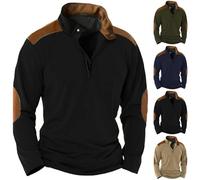 Cord Sweatshirt Men's Autumn Pullover Casual Long Sleeve Stand-Up Collar Button Pullover with Pocket Cotton Henley Shirt Vintage Style Pullover Men's Sporty Sports Jacket, Grün66, M