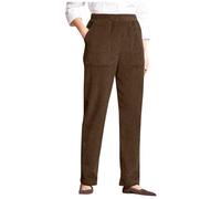 Cord Trousers for Women UK Plus Size Elastic Waist Casual Pants With Pocket Plain Cargo Combat Straight Leg Work Jogging Tracksuit Bottoms Brown M