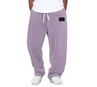 Cord Trousers Mens Corduroy Trousers Casual Elasticated Waist Drawstring Straight Wide Leg Sweatpants Solid Color Loose Fit Pull On Lounge Walking Pants Tracksuit Bottoms Purple