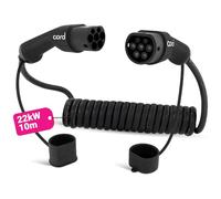 Cord Type 2 to Type 2 EV Coiled Charging Cable, 32amp, 22kW, 10 Metre (usable 8m), Three Phase