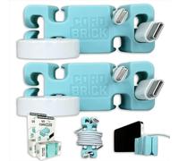 CordBrick Stocking Stuffers for Adults Cord Management Weighted Cord Holder Cable Wrap Phone Stand - Multiuse Gadget Organizer for Nightstand, Desk. Gift for Men, Durable Silicone. 2pk Aqua