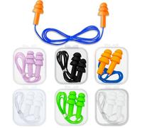 Corded Earplugs, Set of 6 Reusable Noise Cancelling Ear Plugs for Sleeping, Swimming & Travel, Waterproof Silicone Ear Protection with Storage Case (Light, One Size)