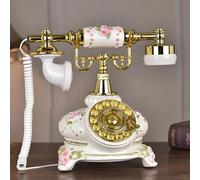 Corded Rotary Dial Desk Telephone with Metal Dial Pad, Card Slot Design, and Redial Function for Home and Office Vintage Decor