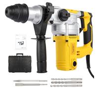 Corded Rotary Hammer Drill: 1500W Heavy Duty Electric SDS Hammer Drill with Adjustable Soft Grip Handle 3 Modes, Adjustable Handle, 5 Drill Bits for Concrete Breaker Brick Wall Metal (Yellow)