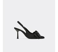 Cordelia Bow Detail Pointed Toe Slingback Court Heel In Black Satin, Women's Size UK 7