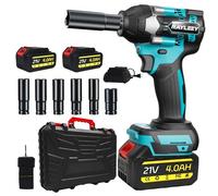 Cordless 1/2 Inch Impact Wrench,1000 N.m(740 Ft-lbs) Brushless High Torque Electric Impact Gun, 3000RPM Power Impact Driver, 2X 4.0AH Li-ion Battery,Charger & 6Pcs Sockets for Car Home DIY Furniture