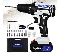 Cordless 21V Combi Drill Power Kit - Electric Screwdriver Set, 29pc Accessory Kit, 3/8" Keyless Chuck, 2 Speeds, 25+1 Torque, Quick Change Battery & Charger Included - White
