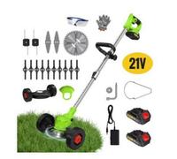 Cordless 21V Grass Strimmer With 2 X 2000Mah Battery, Telescopic Handle, Lightweight, Garden Strimmers With Metal Blades,