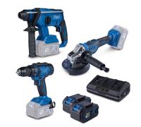 Cordless 3-piece tool set 20V 2x4ahbatteries + dual charger Scheppach BPS100