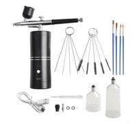 Cordless Airbrush Kit Rechargeable with Variable Pressure Compressor for Nail Art Cake Decorating Model Painting - 0.3mm Nozzle Portable Set(Black C)