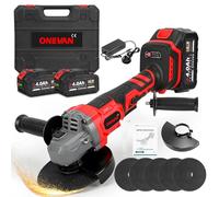 Cordless Angle Grinder,21V Brushless Angle Grinder 125mm (5 Inch), Auto Stop & Drop Protection, with 6 Variable Speed and Digital Display, 2×4.0Ah Batteries, 3 Metal Cutting Discs and Plastic Case