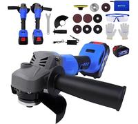Cordless Angle Grinder, 21V Brushless Angle Grinder Tool with 6.0Ah Battery & Charger, 2-Position Adjustable Side Handle, Cutting and Grinding Wheels, Cutting, Grinding, Polishing Blue