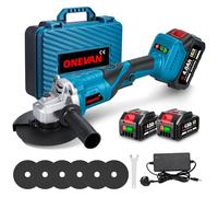 Cordless Angle Grinder Battery Power Tools - 125MM 180° Rotatable Handle with 3-Speed Adjustable, Power Display, Electric Grinder for Cutting, Grinding, Polishing (Incl. 2 Batteries)
