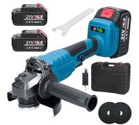 Cordless Angle Grinder, Brushless Battery Angle Grinder 125mm M14 Professional Electric Power Tools 2 Batteries with 2-Position Auxiliary Handle for Cutting, Grinding, with 2 Grinding Discs