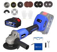 Cordless Angle Grinder, Cordless Cutting, Grinding and Polishing, with Disc, Side Handle, Brushless 21V Electric Cutter, Adjustable Speed, 115mm+6 Discs (with 6000mAh Battery and Charger)