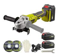 Cordless Angle Grinder, DEWINNER 2 * 3000mAh 20V Li-Ion Batteries & Fast Charger, 2-Position Adjustable Auxiliary Handle, Electric Brake, 1 Cutting &1 Grinding Wheel for Carpenter, Builder
