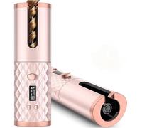 Cordless Auto Rotating Ceramic Hair Curler USB Rechargeable Automatic Curling Iron LED Display Temperature (Rose Gold)
