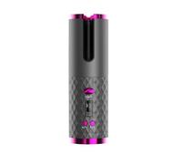 Cordless Auto Rotating Ceramic Hair Curler USB Rechargeable Automatic Curling Iron LED Display Temperature (Black)