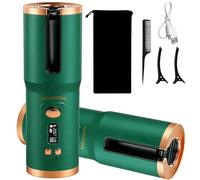Cordless Auto Rotating Hair Curler Wand Curling Iron Long Lasting Small 20 mm for Short/Long Hair with 5200 mAh Large Battery, Type-C Charging, 6 temperatures (150-200°C) (Green)