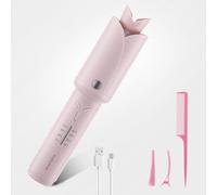 Cordless Automatic Curling Iron - 32mm Rotating Curler for Beach Waves, Smart Anti-Tangle Sensor, 4 Temp Settings, 60Min Cordless Use, Fast Type-C Charging, Pink Curling Wand for Long & Short Hair