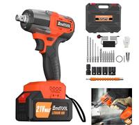 Cordless Brushless Impact Wrench & Eletric Drill, 21V High Torque 550N.m Cordless Wrench Kit with 6Ah Battery & Fast Charger, 4pcs Impact Sockets & 12 Drill Accessories - Orange