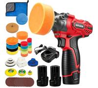 Cordless Buffer Polisher, 12V Mini Wax Buffer & Sander with 2 x 2.5Ah Battery & Charger, 1/2/3" Backing Plate, 40 Polishing Pads, Variable Speed for Car Detailing, Buffing, Sanding, Wax