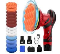 Cordless Buffer Polisher,6 Inch Car Buffer Polisher Waxer Kit w/ 2PCS 2000mAh Lithium Rechargeable Battery, 6 Variable Speed 5500RPM Orbital Polisher for Car Boat Detailing, Polishing