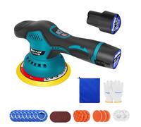 Cordless Car Polisher Buffer Polishing Machine 12mm Orbit with 2 Packs 2.0Ah Batteries, Sponge Pads, Sandpapers and Multiple Accessories, Adjustable 8 Speed 2800 to 5500RPM, One Button Control