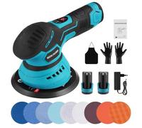 Cordless car Polisher,Dual Action car Polisher with 12V 150mm Brushless, 8-Speed 2800-5500RPM, 2.3lbs LCD Display, 2 Batteries & Charger Kit for Detailing, Boat, Floor, Furniture (Blue-Gen1)