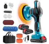 Cordless Car Polisher for Makita, 6-Inch Car Buffer with 2X 21V Batteries | Orbital Buffer with 8 Variable Speeds, 27-Piece Car Polishing Kit for Detailing, Waxing and Scratch Removal