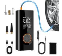 Cordless Car Tyre Inflator Air Compressor, Electric Mini Bike Pump with Digital Pressure Gauge 150PSI, Dual Value Display, LED Light, Portable Tyre Pump for Car, Bike, Motorbike, Ball