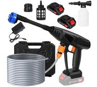 Cordless Car Wash Pressure Washer, 24V Portable Power Washers with 2 x 1.5Ah Batteries, Mini Power Washers with 6 Nozzles, 240L/H Flow Rate for Cars/Fences/Patio/Driveway/Deck Black