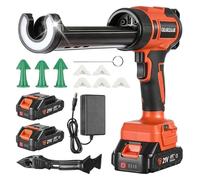 Cordless Caulking Gun with 2 x 2.0Ah Battery, Electric Silicone Sealant Gun with 6-Speed & LED Light, Anti-Drip, 10pcs Tool Kit for 300ml Cartridges, Home Sealing, Filling, Installation
