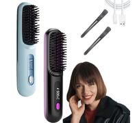 Cordless Ceramic Heated Hair Straightening Comb for Short Hair, USB Rechargeable Heated Hairs Hot Comb Styler, Mini Styling Brush for Travel (2pcs-h)