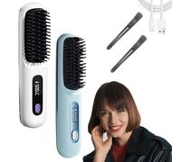 Cordless Ceramic Heated Hair Straightening Comb for Short Hair, USB Rechargeable Heated Hairs Hot Comb Styler, Mini Styling Brush for Travel (2pcs-j)