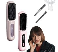 Cordless Ceramic Heated Hair Straightening Comb for Short Hair, USB Rechargeable Heated Hairs Hot Comb Styler, Mini Styling Brush for Travel (2pcs-a)