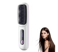Cordless Ceramic Heated Hair Straightening Comb, Gobrush Pro Portable Straightener Brush, Go Brush Pro UK Cordless Hair Straightener Brush with 4 Adjustable Heat Modes & LED Display (White)