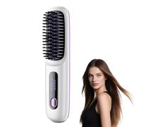 Cordless Ceramic Heated Hair Straightening Comb, USB Rechargeable Heated Hot Comb, Portable Wireless Hair Straightening Brush, 3 Heat Settings & LED Screen, Mini Styling Comb for Travel (White)