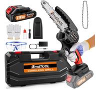 Cordless Chainsaw, 21V Portable 6-inch Mini Chain Saw with 3000mAh Battery, Powerful Electric Saw 5300rpm, Safety Lock, for Cutting Wood & Trimming, Gardens (with 2 Chains)