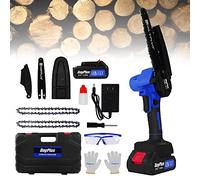 Cordless Chainsaw 6-Inch Mini Chainsaw Handheld Portable Small Wood Saw Brushless Gardening Saw with 2 Batteries Charger Chains Baffles Storage Case Safety Lock, Easy to Use