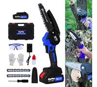 Cordless Chainsaw 6inch Mini Electric Chainsaw with 1x Rechargeable Battery, Fast Charger, 2 Chains and Carrying Case, Portable Battery Chainsaw for Tree Branch Wood Cutting