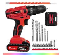 Cordless Combi Drill 21V Electric Screwdriver with 1500mAh Battery, 45Nm Max Drill Hammer w/29PCS Accessories Kit, 25+1 Torque Power Drills for Home and Garden, Built-in LED Work Light, Red
