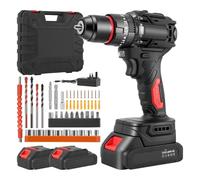 Cordless Combi Drill Set 21V, Battery Drill Brushless Motor 60N·m with 2 Batteries 2.0Ah, 10mm Chuck, 2 Speeds, 20+3 Torque, LED Light, Electric Screwdriver Kit Impact Drill for Masonry Wood Metal