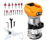 Cordless Compact Router Compatible with DeWalt 20V,15Pcs 1/4" Router Bits 6 Variable Speeds for Woodworking, 800W 30,000 RPM Fixed Base Wood Router with Trim Bits, Edge & Roller Guide, Dust Hood