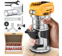 Cordless Compact Router Compatible with DeWalt 20V Battery, With 15Pcs Router Bits 6 Variable Speeds for Woodworking, 800W 30000 RPM Fixed Base Wood Router With Trim Bits, Edge & Roller Guide