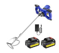 Cordless Concrete Cement Mixer, 850W Electric Paddle Mixer, 6 Speed Handheld Plaster Grout Paint Thinset Mortar Paddle Mixer Drill Mixer Stirring Tool (Includes 2X 21V 1500nAh Batteries)